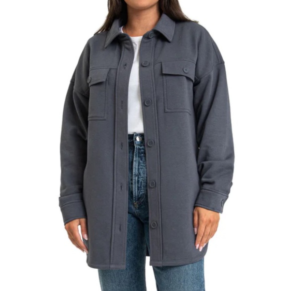 LAZYPANTS- Stylish Gray Button-Up Shacket - Picture 1 of 13
